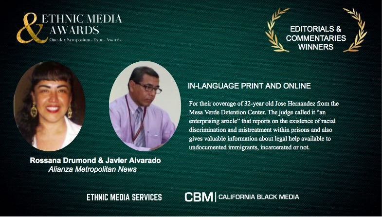 Rossana Drumond y Javier Alvarado de Alianza News ganan el primer premio de periodismo.